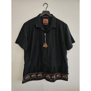 Newport Isle Shirt Mens XL Black Short Sleeve Button Up Cotton Linen Border‎